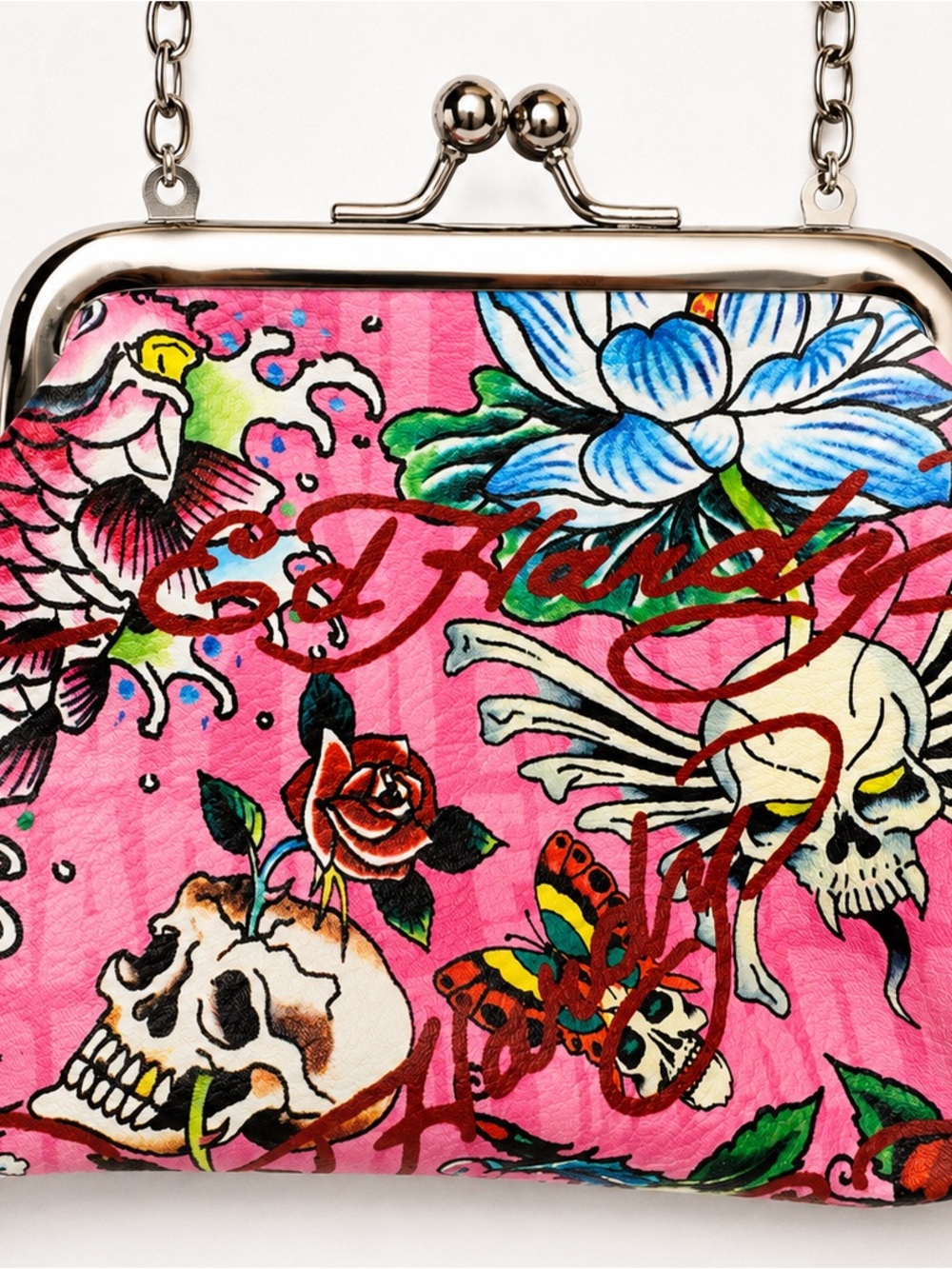 NWOT Ed Hardy Pink Kiss-Lock Chain crossbody - Picture 5 of 8